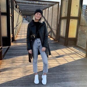 CARLISLE BLACK GENUINE LEATHER QUILTED LONG COAT